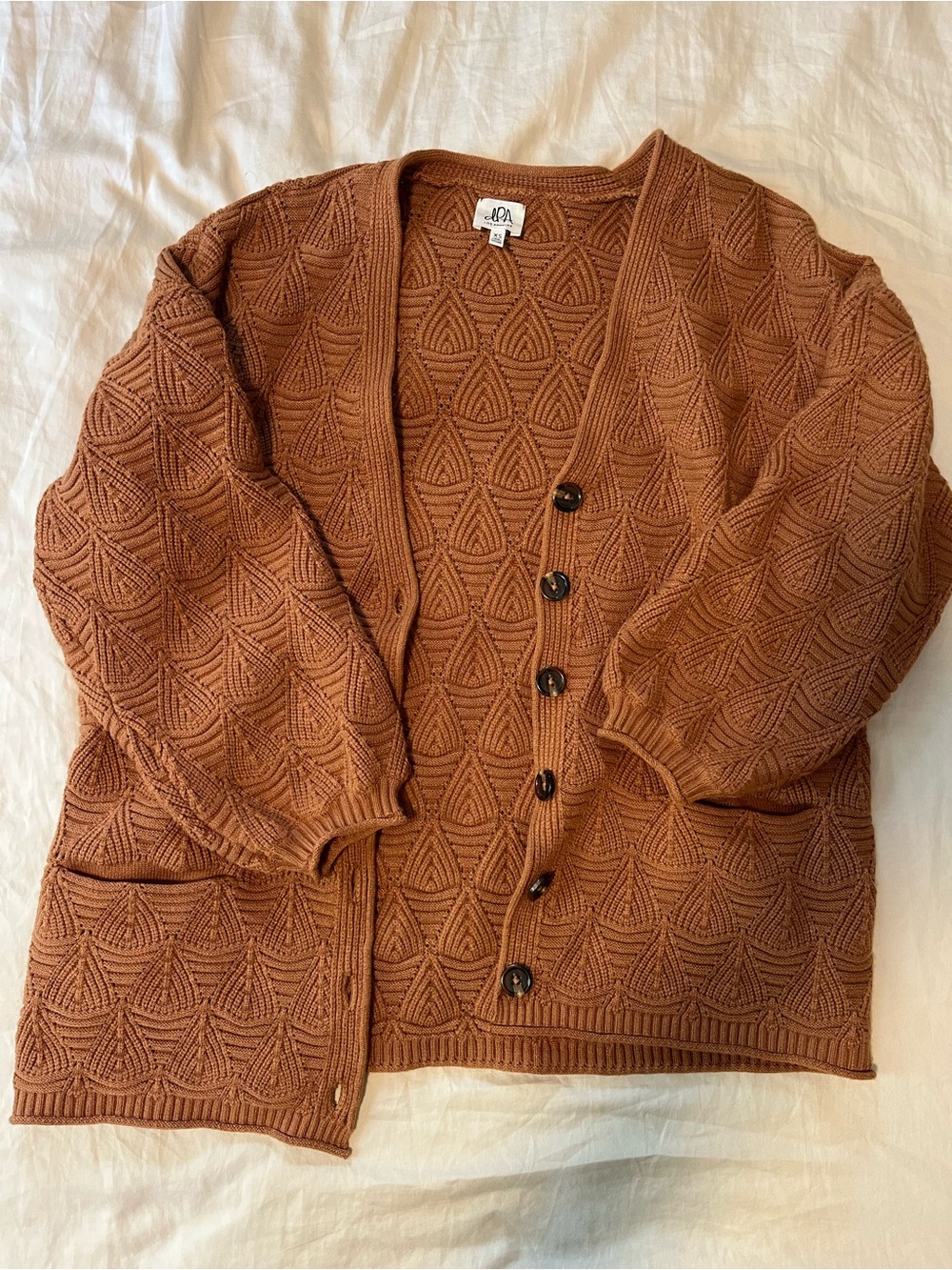 J.O.A. Brick Brown Textured Knit Button Cardigan